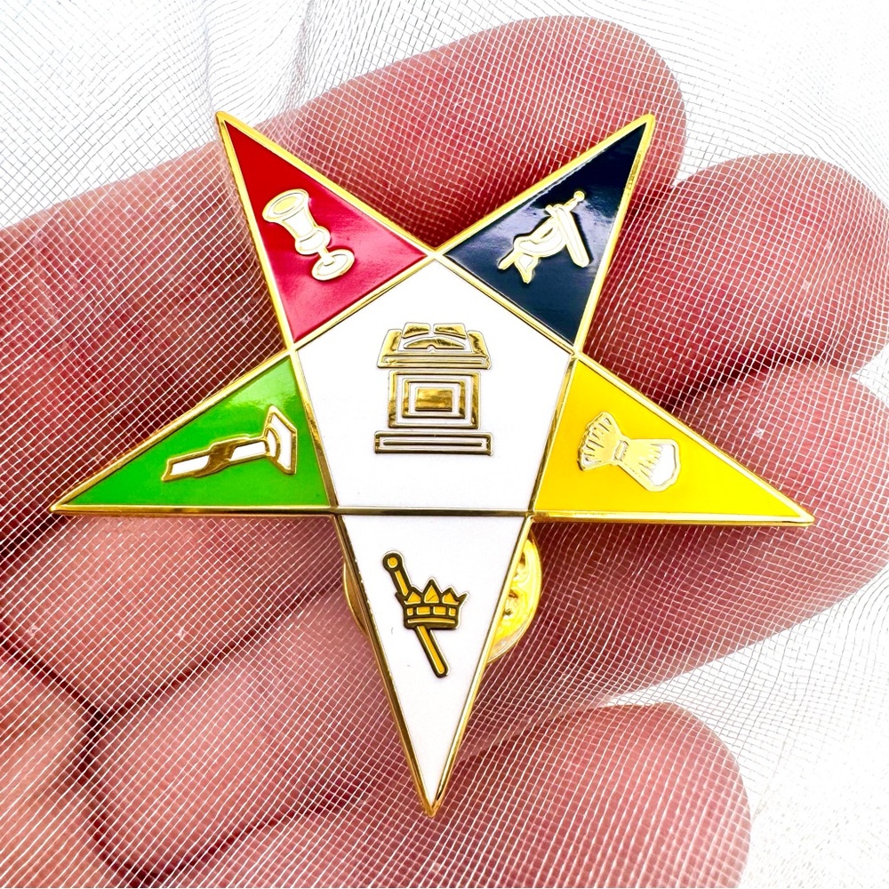 OES Gold Enamel Lapel Pin Brooch Sharp Icons Large Eastern Star Freemason Order
